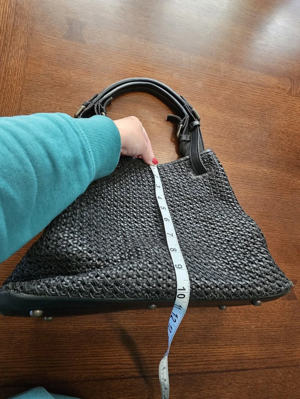 Platania Made In Italy Leather Basketweave Shoulder Hobo Black
